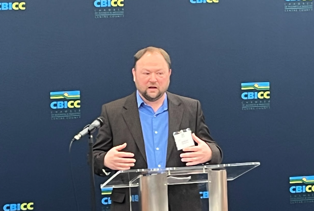 Harris Township manager Mark Boeckel speaks Thursday at the CBICC’s annual Centre Region Municipal Managers Update.