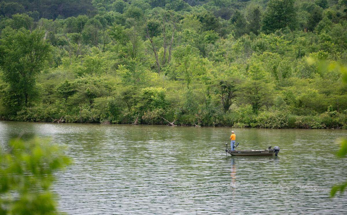 A man fishes at Bald Eagle State Park as seen from Route 26 on Tuesday, June 11, 2024.