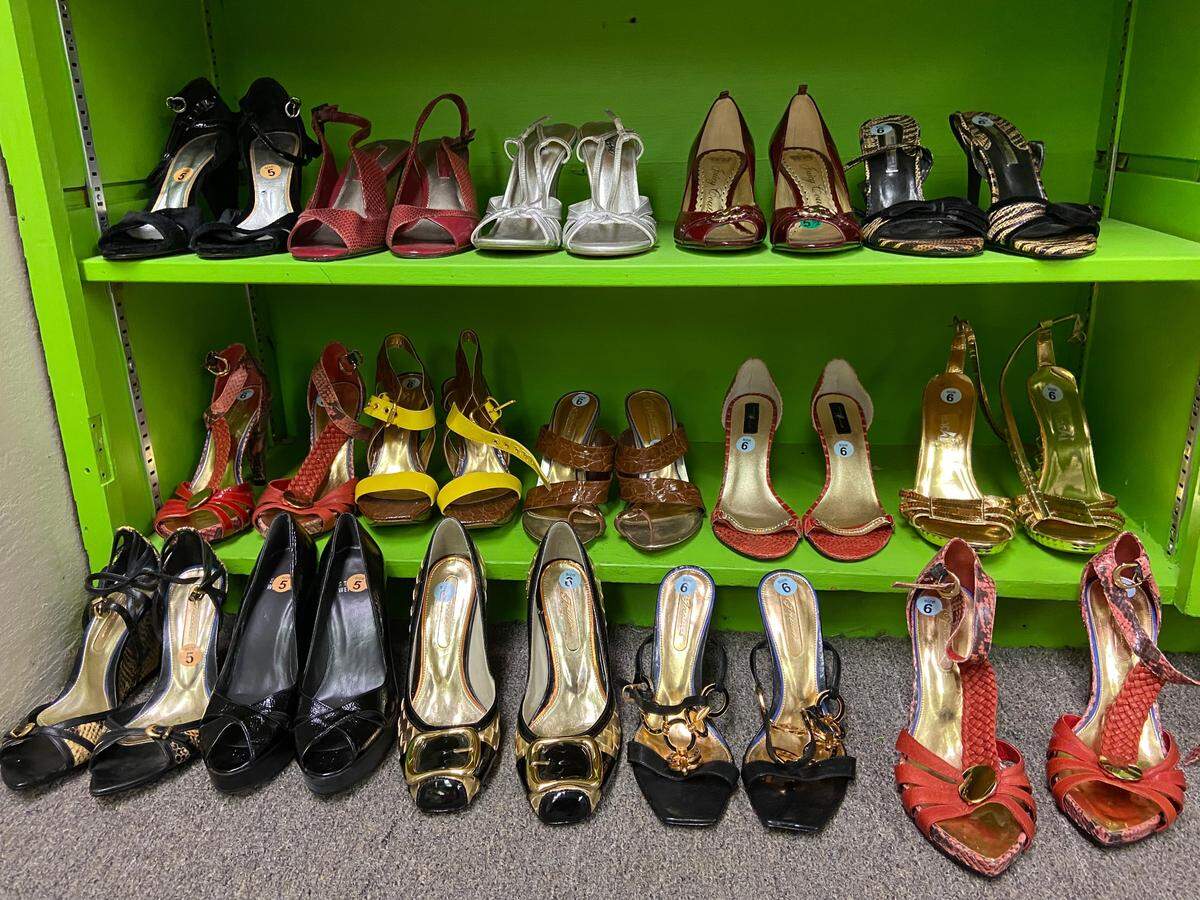 Donated shoes for the Prom Attire Event come in a variety of styles, colors, heights and sizes.