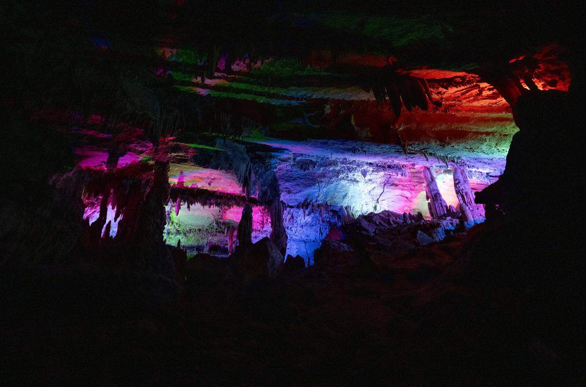 The colored light room in Penn’s Cave pictured on Tuesday, Oct. 1, 2025.