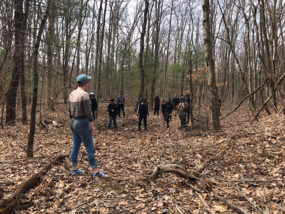 The cast of “The Fallen” filming on location at the Scotia Barrens in Halfmoon Township.