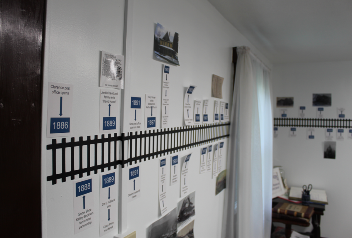 The vinyl train track timeline at the David House Heritage Museum.