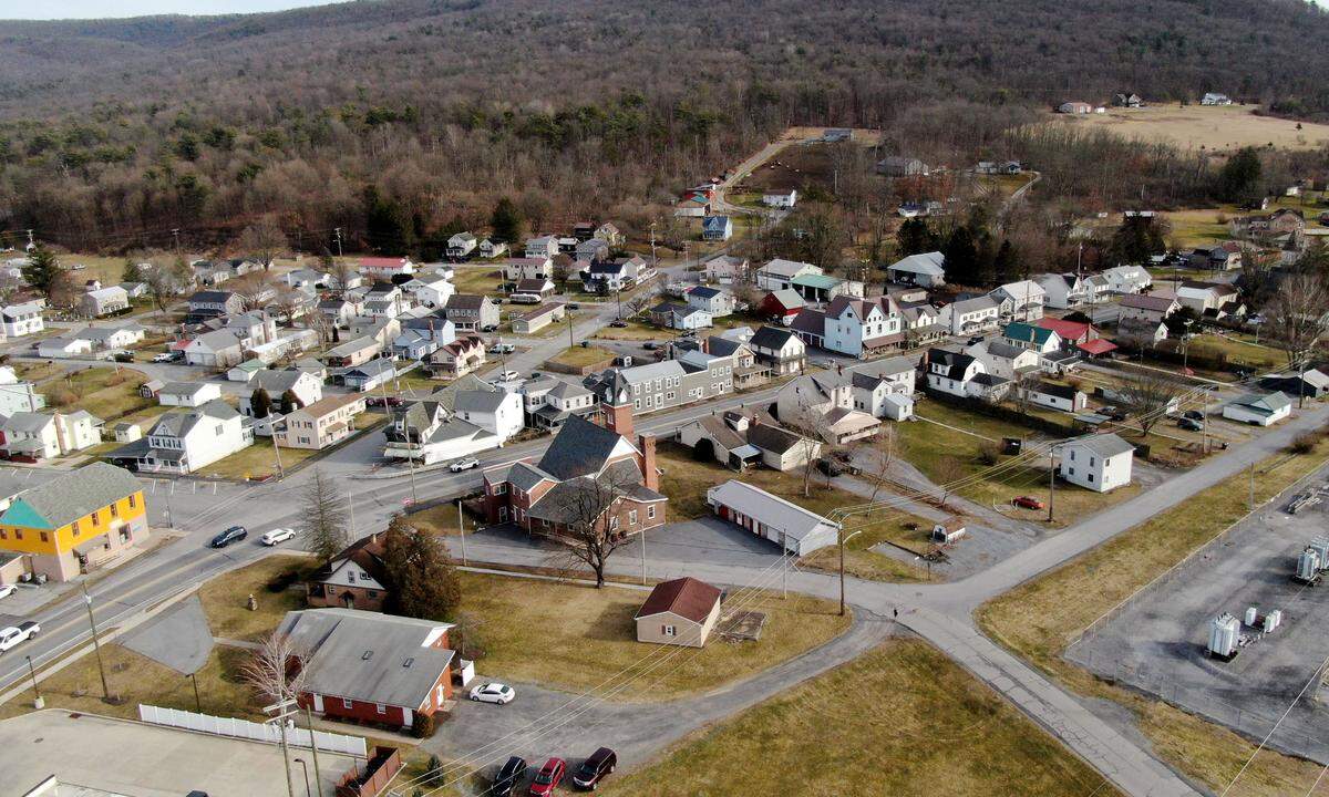 An aerial look of Milesburg on Monday, Feb. 26, 2024.