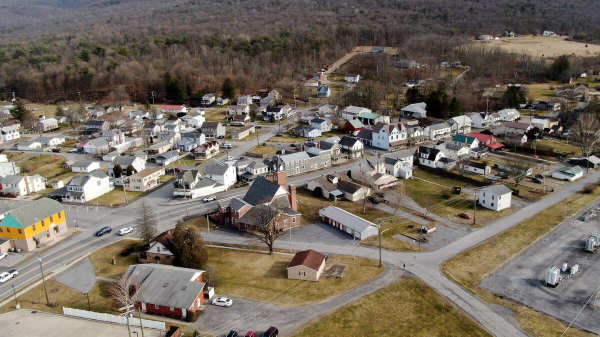 An aerial look of Milesburg on Monday, Feb. 26, 2024. 