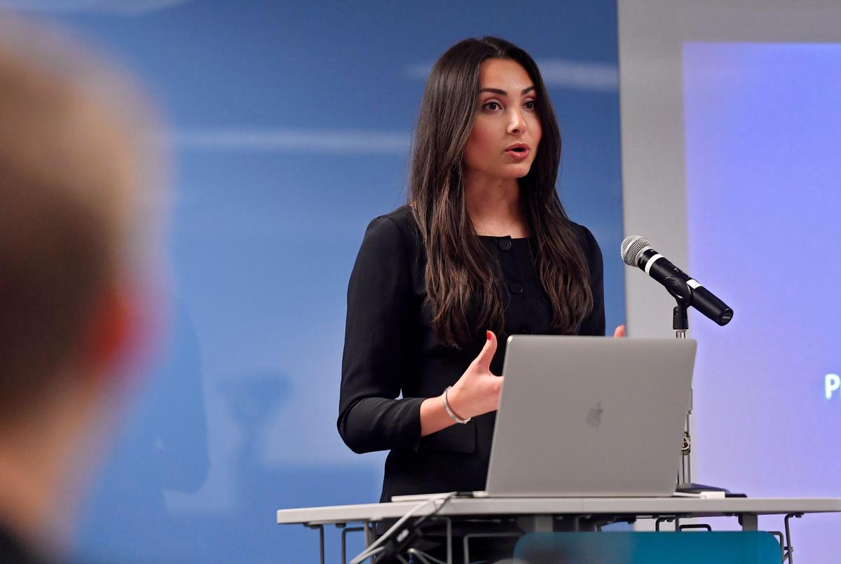 Penn State student and UPUA president Laura McKinney talks about the newly launched Penn State Go app during a press conference on Thursday, Jan. 16, 2020.