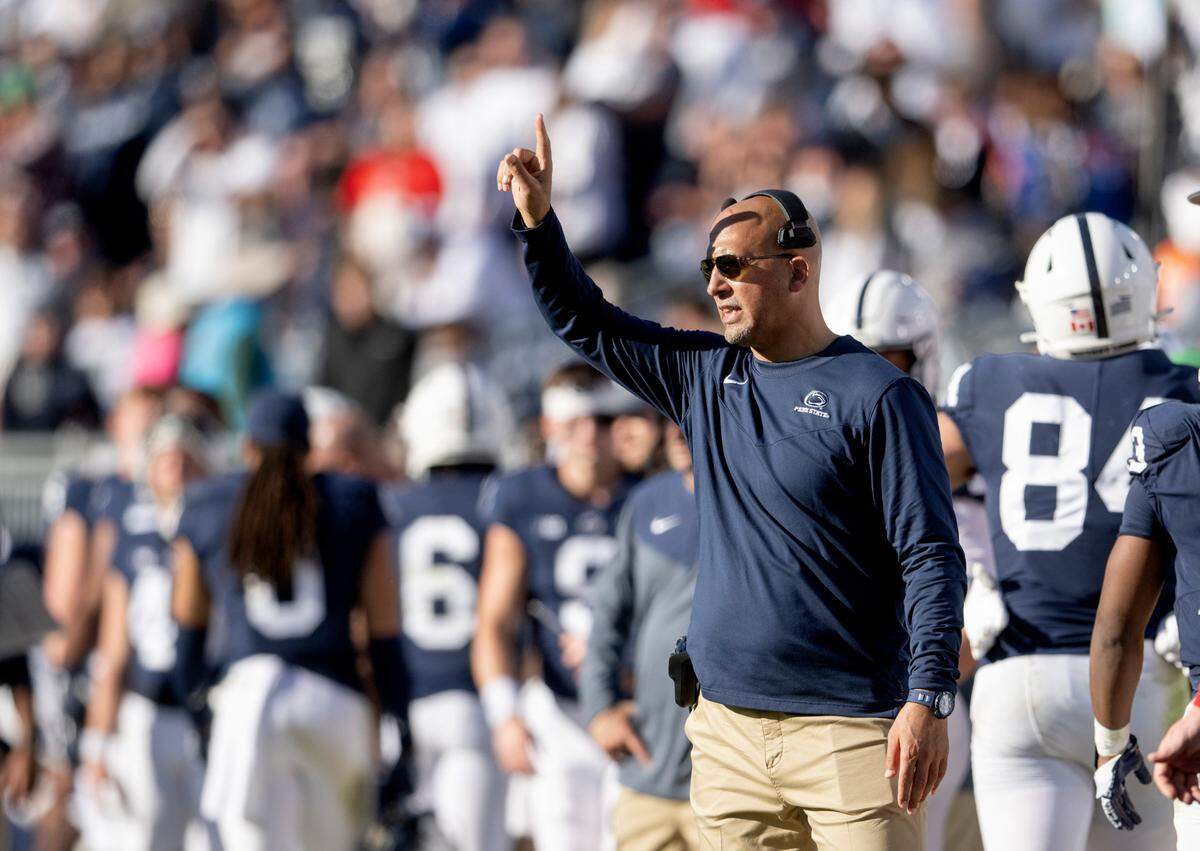 Penn State football coach James Franklin motions to his players in the fourth quarter of the loss to Ohio State on Saturday, Oct. 29, 2022.