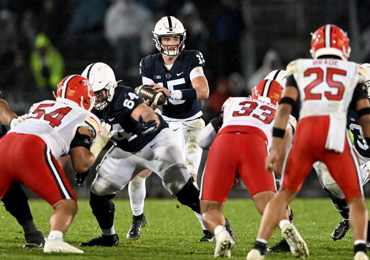 Penn State quarterback Drew Allar gets the snap during the game against Maryland on Saturday, Nov. 12, 2022.
