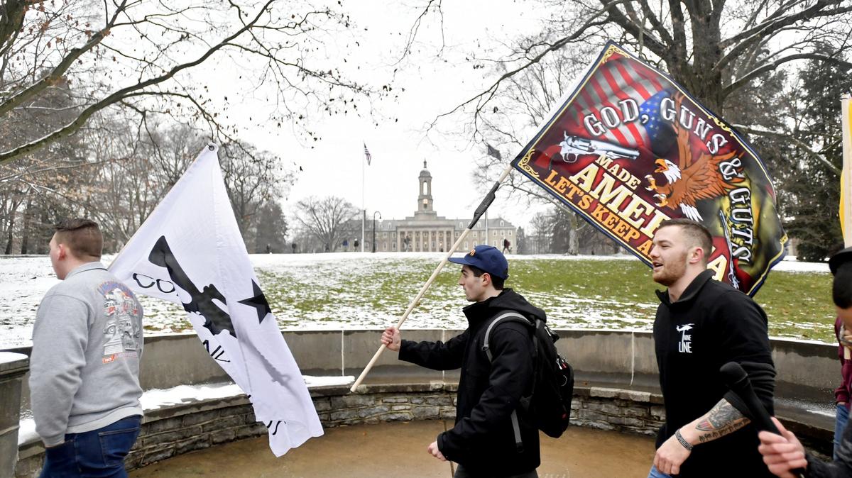 A group of Penn State students gathered Friday to protest a lecture by Parkland shooting survivor David Hogg, which was presented by Penn State’s Student Programming Association.