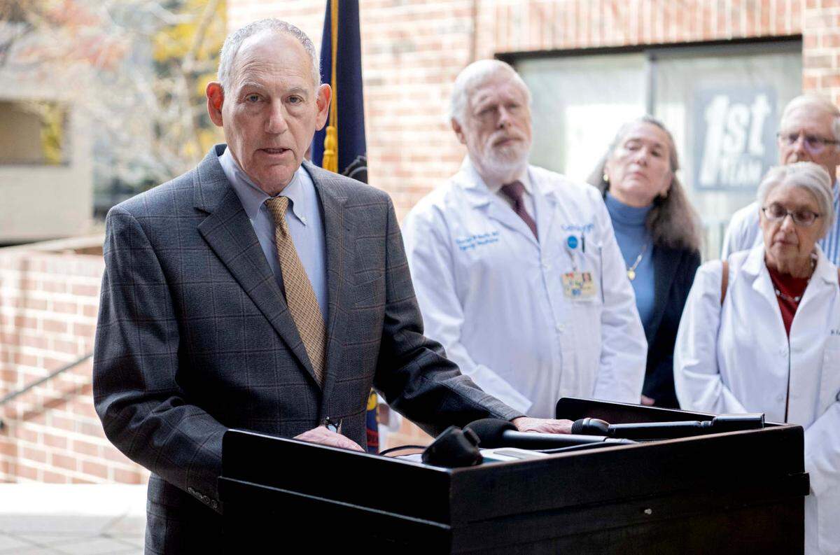 Dr. David Werner and fellow Centre County doctors gathered on Monday, Oct, 24, 2022 to speak against Mehmet Oz.