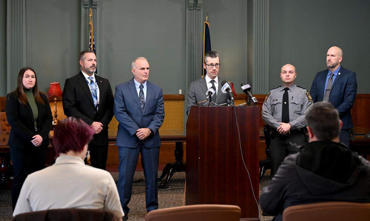 Centre County First Assistant District Attorney Joshua Andrews talks about the investigation into Samuel Friday on Nov. 24, 2025.