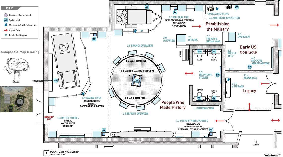 This shows a closer look at the galleries planned near the entrance of the Pennsylvania Military Museum. The “1.9 Individual Stories” section will feature local and Pennsylvania individuals who made an impact on the military.