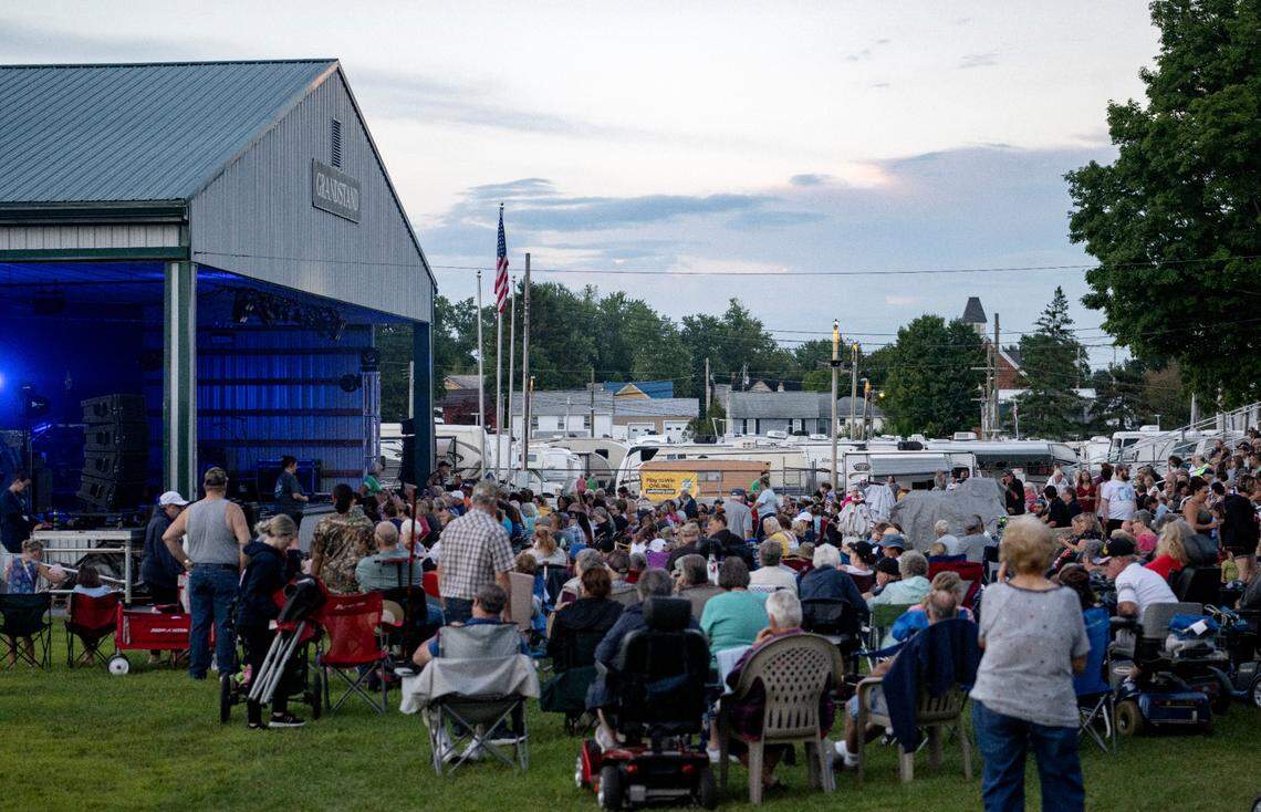 The crowd gathers at the grandstand for a performance at the Centre County Grange Fair on Monday, Aug. 22, 2022.