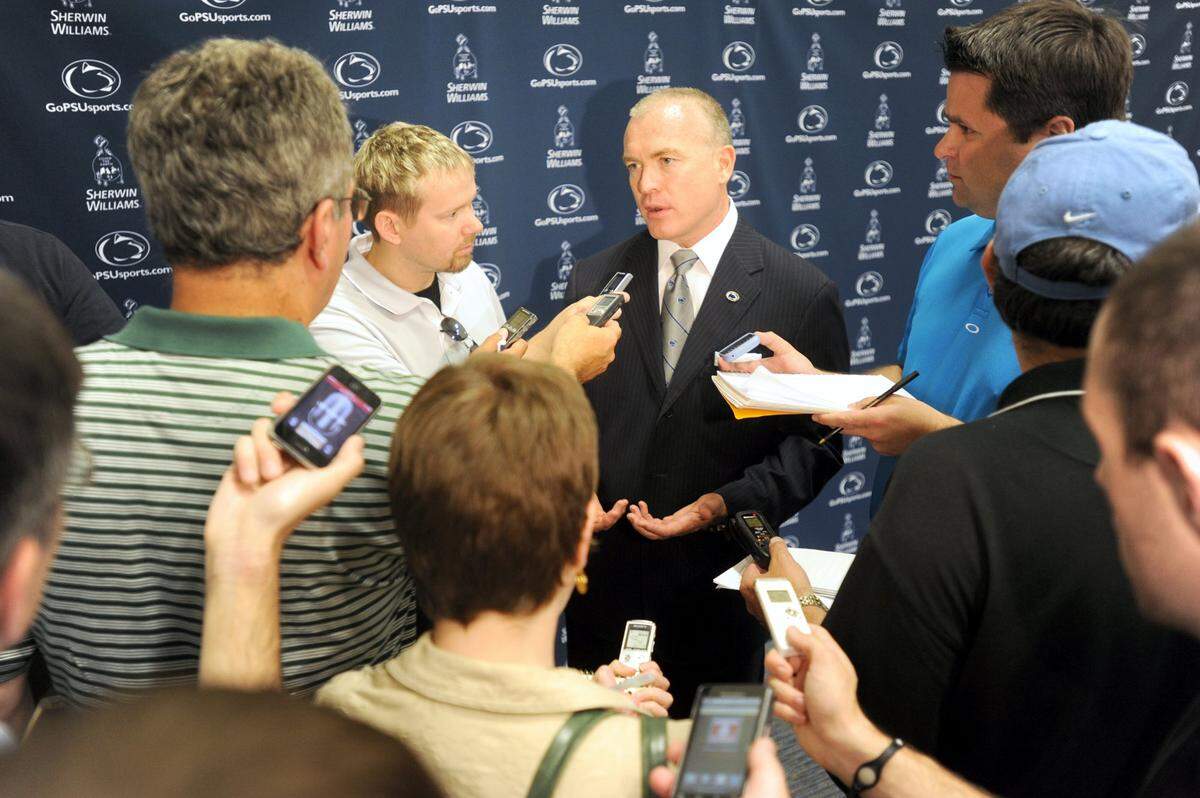 Patrick Chambers talks with reporters after a news conference formally announced him as the head men’s basketball coach at Penn State on Monday, June 6, 2011. CDT/Christopher Weddle