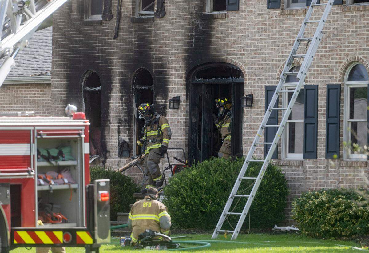 Multiple fire companies work at the scene of a building fire in the 100 block of Confer Drive in Spring Township on Wednesday, Sept. 13, 2023.