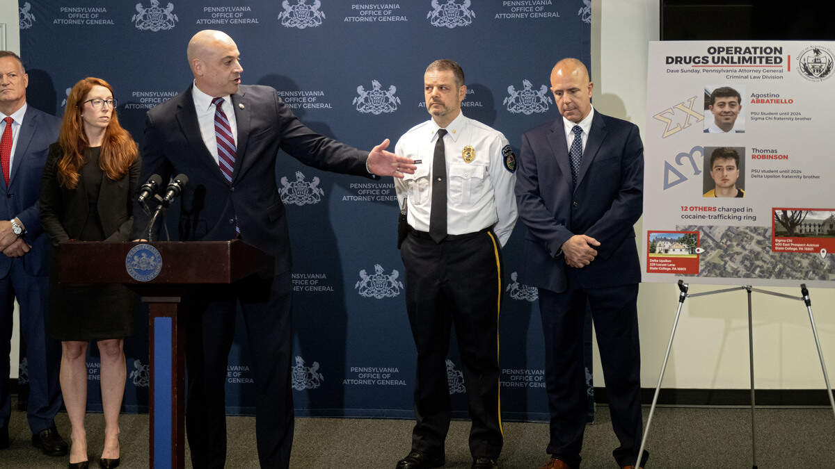 Pennsylvania Attorney General Dave Sunday holds a press conference about a drug trafficking organization on Monday, Aug. 17
