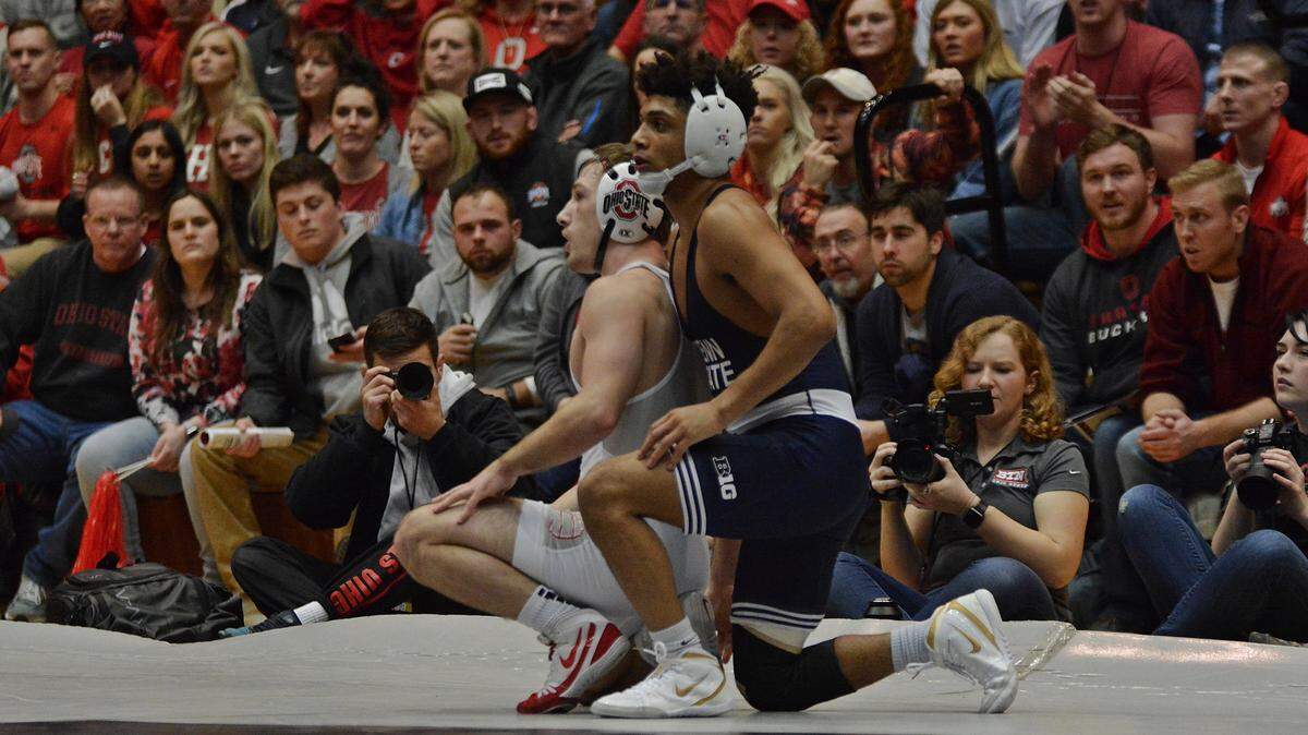 After being sidelined for two duals with injury, Penn State’s true freshman Roman Bravo-Young upset Ohio State’s Luke Pletcher 2-1 at 133 pounds on Friday in St. John Arena in Columbus, Ohio.