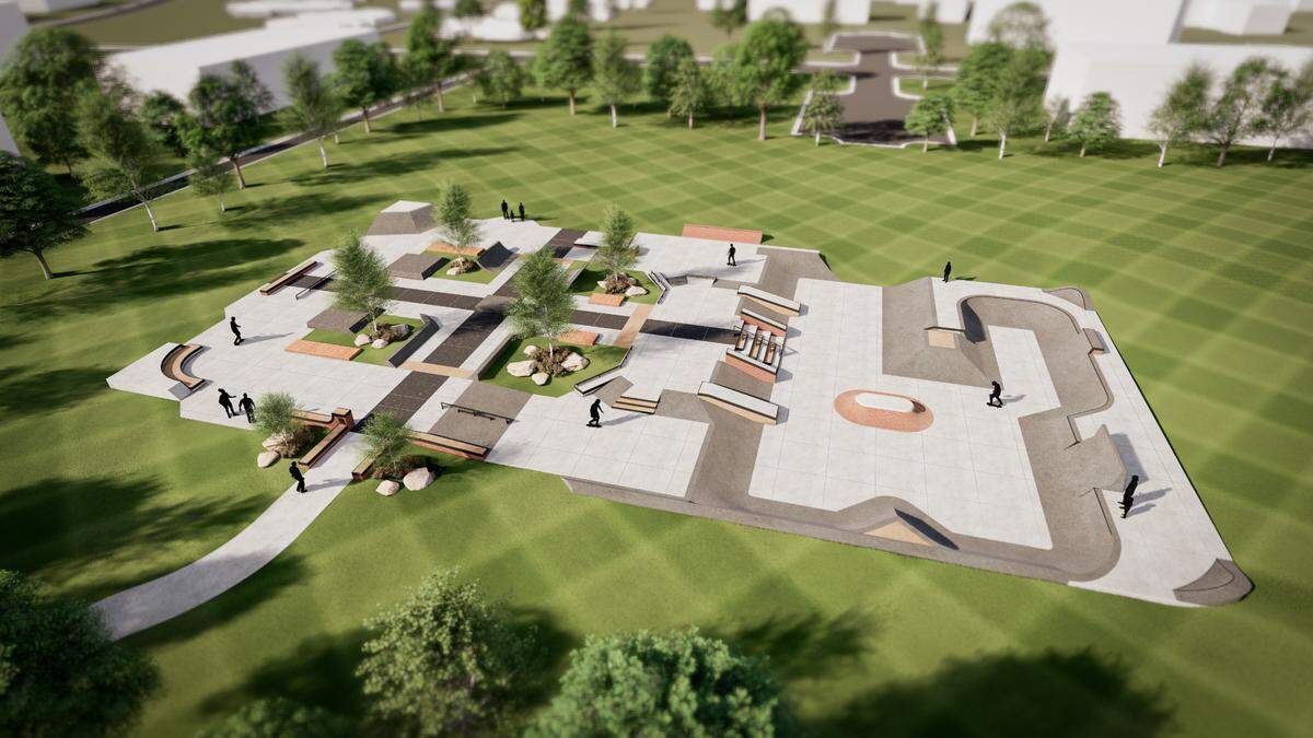 A rendering of what State College’s Action Sports Park at High Point Park could look like. A draft of the skatepark was designed by New Line Skateparks, which was inspired by the conceptual design of local pro skateboarder Jake Johnson.