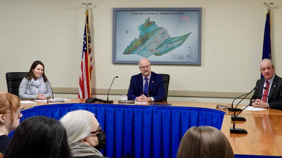 The Centre County board of commissioners, Amber Concepcion (left), Mark Higgins and Steve Dershem, during a meeting Jan. 24.