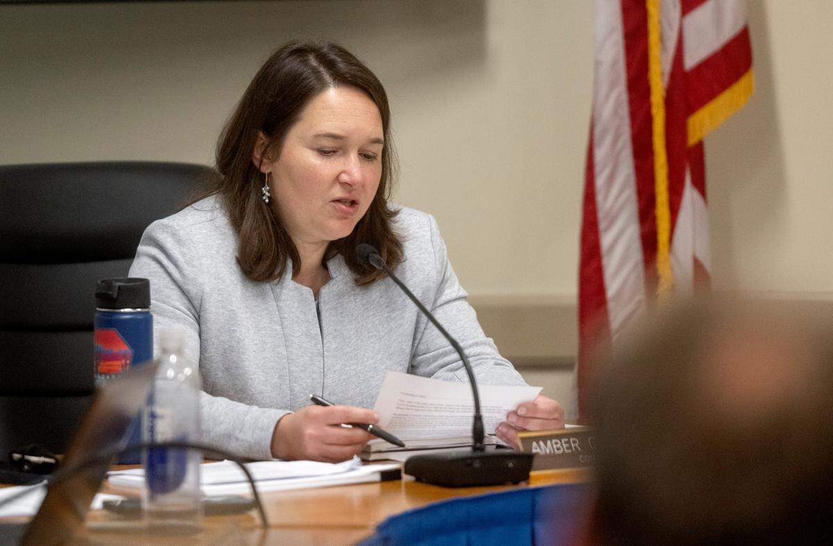 Centre County Commissioner Amber Concepcion reads a statement on June 27, 2023 at the Willowbank building.