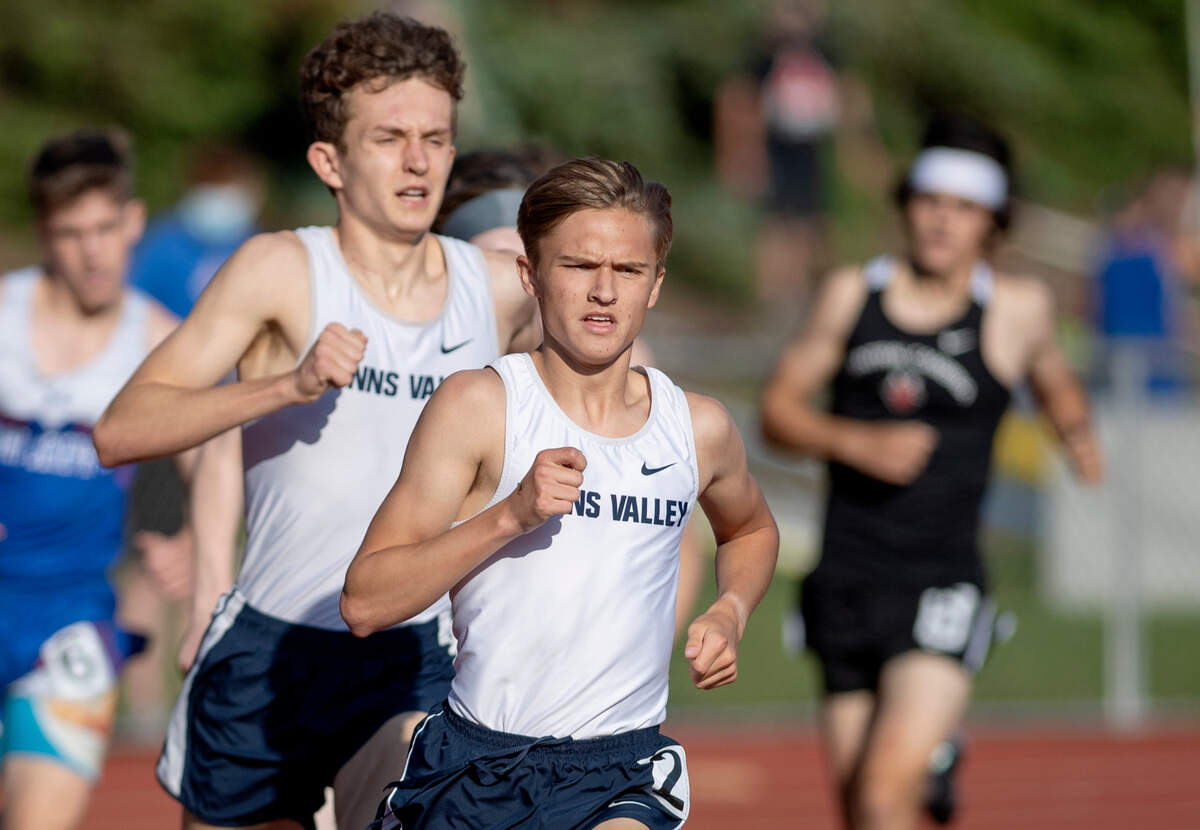 Penns Valley’s Brendan Colwell runs in the 1600 meter race during the District 6 2A track meet at Mansion Park on Tuesday, May 18, 2021.