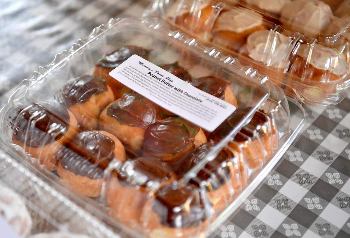 Peanut butter with chocolate doughnut holes from Mammy’s Donut Shop in Rebersburg on Monday.