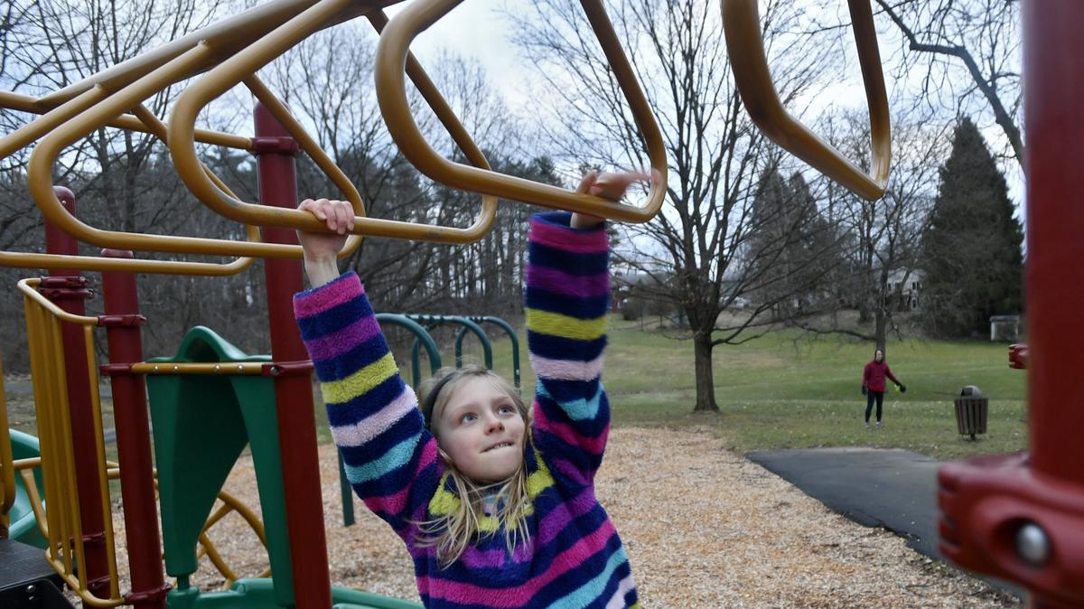 Renee Buda, 8, swings across the monkey bars at Suburban Park on Thursday, Jan. 3, 2019. The park is getting a master plan update for the first time in almost a decade, and Ferguson Township is looking for public input.