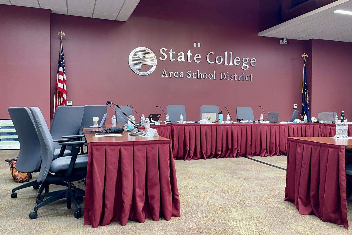 The State College Area School District Board of Directors meets in this board room at the Panorama Village Administration Building.