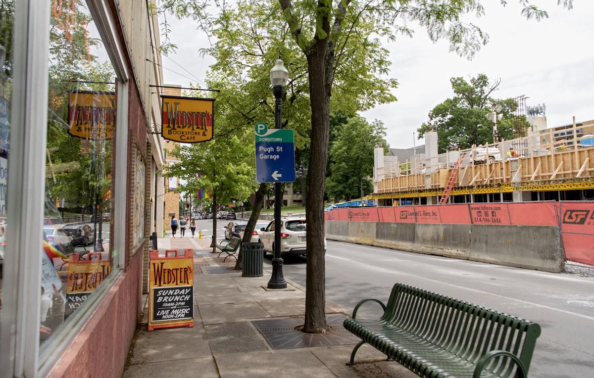 Webster’s Bookstore & Cafe on Beaver Avenue across the street from construction on Friday, June 7, 2019.