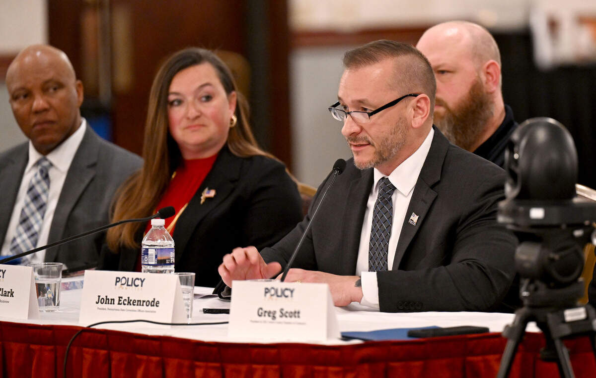 John Eckenrode, president, Pennsylvania State Corrections Officers Association, talks about the proposed closure of SCI Rockview and Quehanna Bootcamp during a Republican Policy Committee hearing on Monday, April 14, 2025.