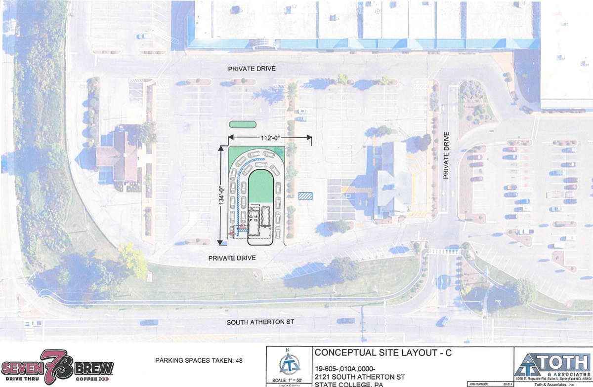 A rendering of Seven Brew Coffee’s sketch plan, presented to the College Township Planning Commission on Aug. 20.