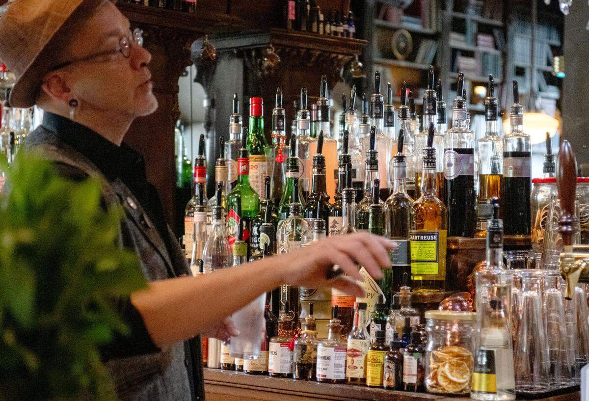 A collection of liquors for the cocktails at Pine Grove Hall on Thursday, May 23, 2024.