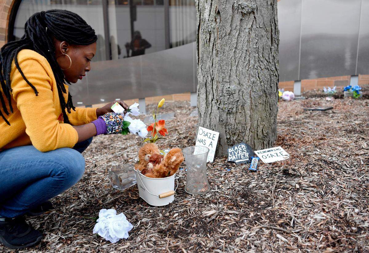 Tierra Williams and community members gathered on Monday to clean up the Black Lives Matter memorial at the MLK Plaza in downtown State College. The 3/20 Coalition will hold events every day this week in memory of Osaze Osagie.