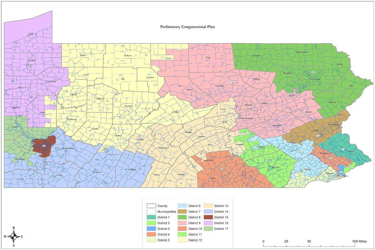 The Pennsylvania House State Government Committee’s preliminary congressional map, released Dec. 8.