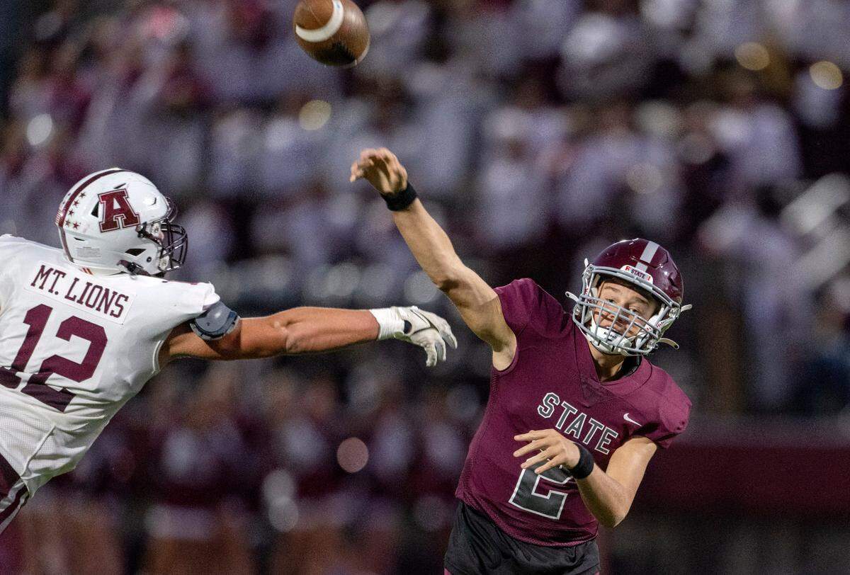 State College’s Eddie Corkery makes a pass during the game against Altoona on Friday, Sept. 15, 2023.