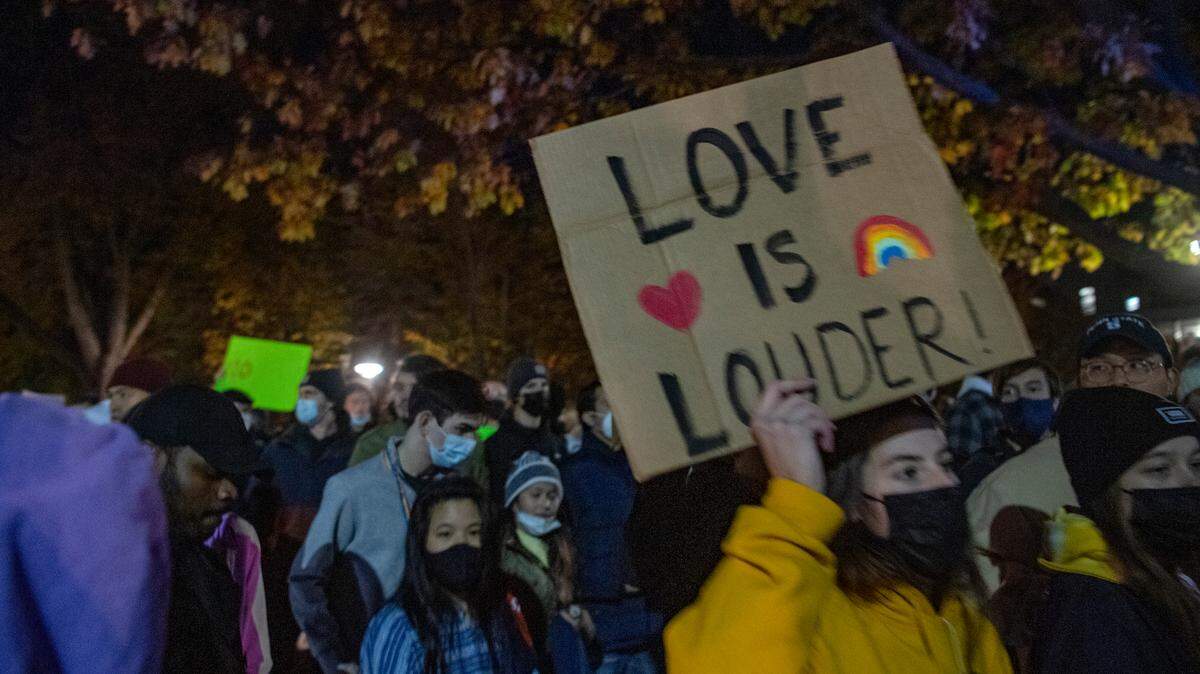 Penn State students protested the Milo Yiannopoulos “Pray the Gay Away” event outside of the Thomas Building on Wednesday, Nov. 3, 2021. The student group that hosted that event will host another featuring two far-right speakers on Oct. 24.