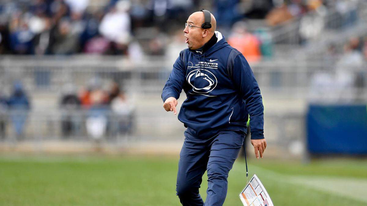 Penn State football coach James Franklin yells to his players during the game against Rutgers on Saturday, Nov. 20, 2021.
