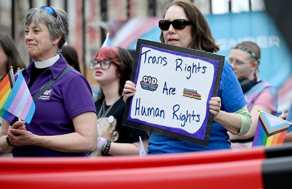 Several church groups were part of the crowd at the Transgender Day of Visibility rally hosted by Centre LGBT+ on Tuesday, March 31, 2026 at the Allen Street gates. 