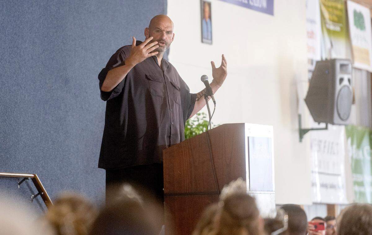 Senator John Fetterman speaks at the Penn State Ag Progress Days on Wednesday, Aug. 9, 2023.