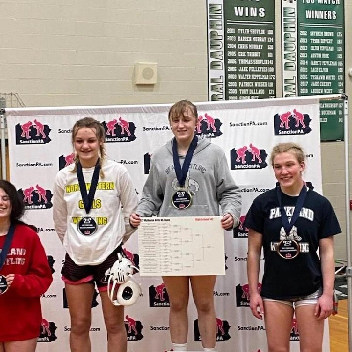 Bald Eagle Area’s Grace Stem captured the 142-pound MyHouse Girls State Championship on Sunday, March 13, 2022 at Central Dauphin High School in Harrisburg. Stem pinned her way to a second straight title.