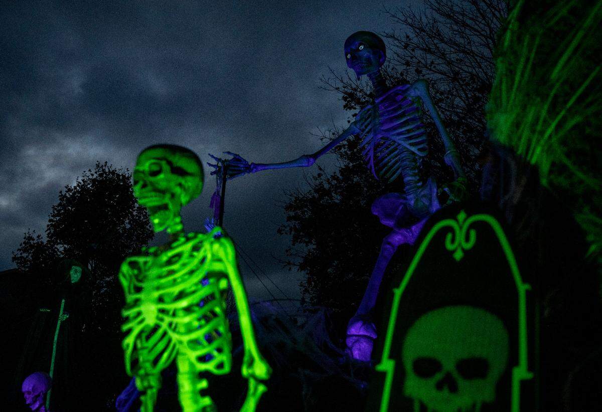 The halloween display feature “the Big LeBoneski” in the Mattie family’s yard at 1291 Pine Circle in Bellefonte to help raise money for Skeletons for St. Jude.