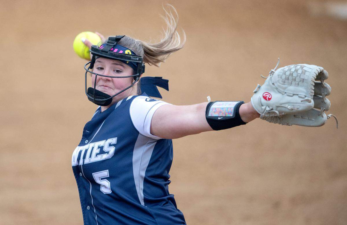 Philipsburg-Osceola’s Alivia Bizzarri pitches during the softball game against Bald Eagle Area on Tuesday, April 26, 2022.
