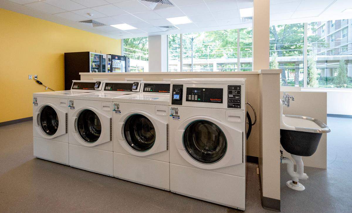 The laundry room in Hastings Hall. An app allows students to know if there are open washers and dryers which can be paid for using LionCash.