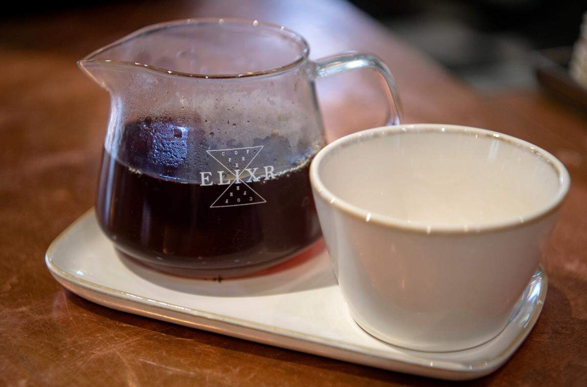 A fresh pour over coffee at Elixr in State College on Monday.