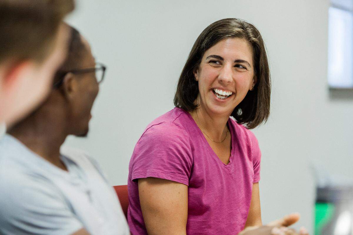 Tammy Serensits laughs during a meeting of the Summer Founders Program at Happy Valley LaunchBox.