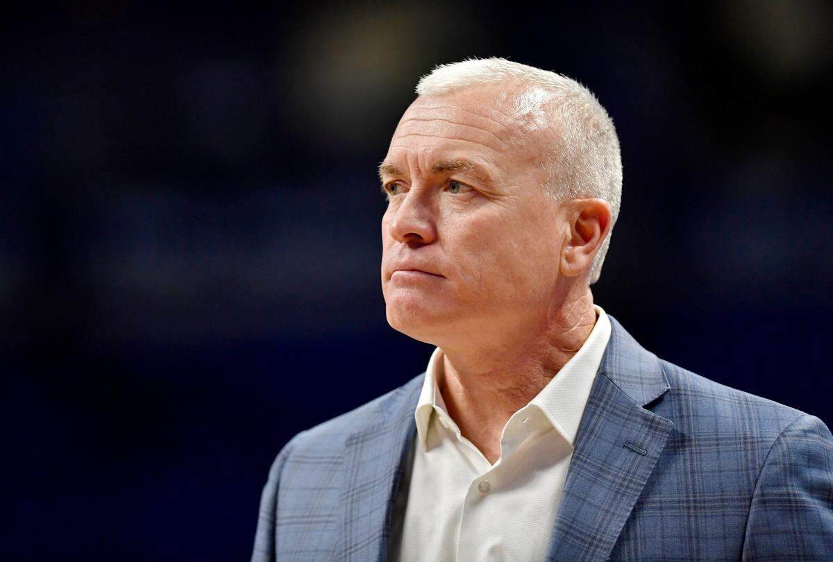 Penn State men’s basketball coach Patrick Chambers watches his players during the game against Purdue on Jan. 31, 2019.