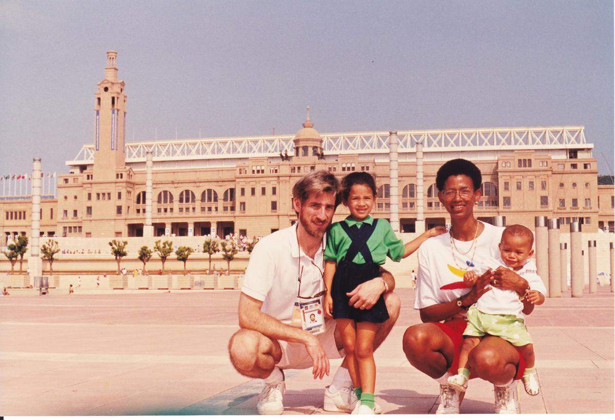 David Mazza, his wife Taylor and their two children at the 1992 Summer Olympics in Barcelona, Spain. 