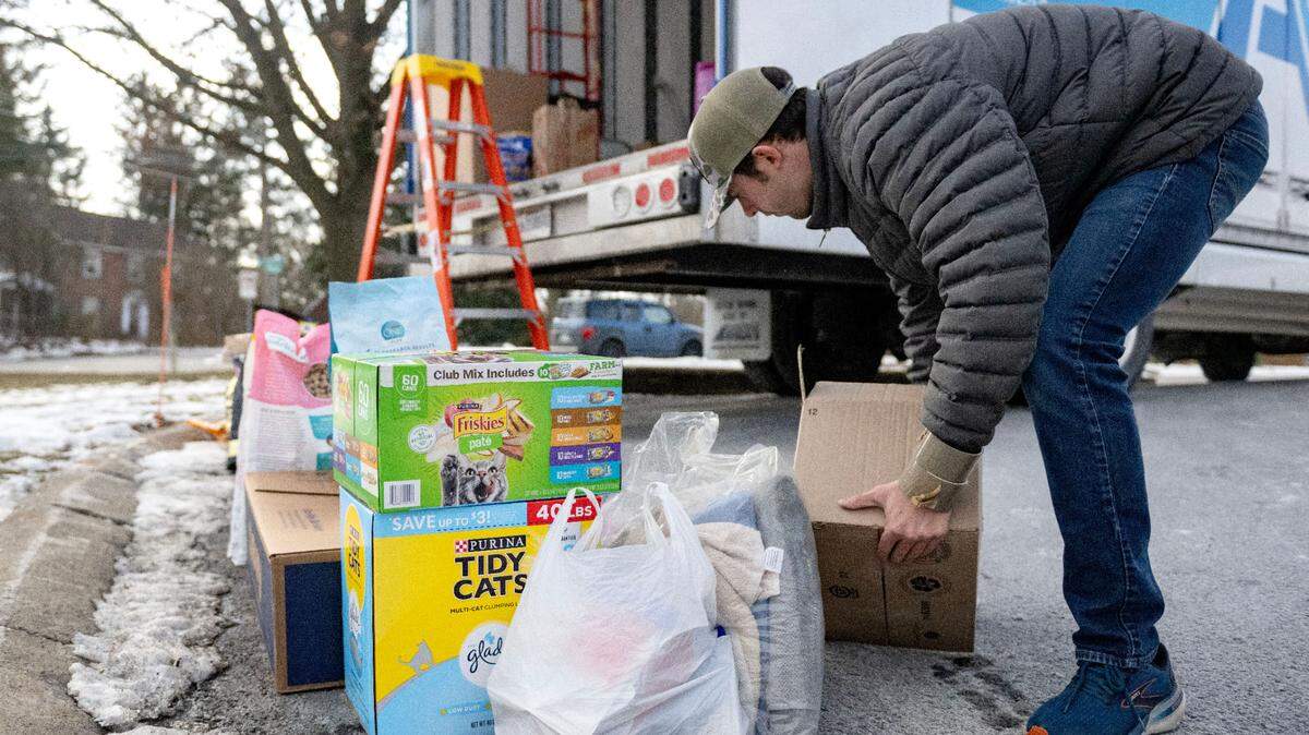 Evan loads donations to help those in California affected but the wildfires outside By A Thread in State College on Wednesday, Jan. 15, 2025.