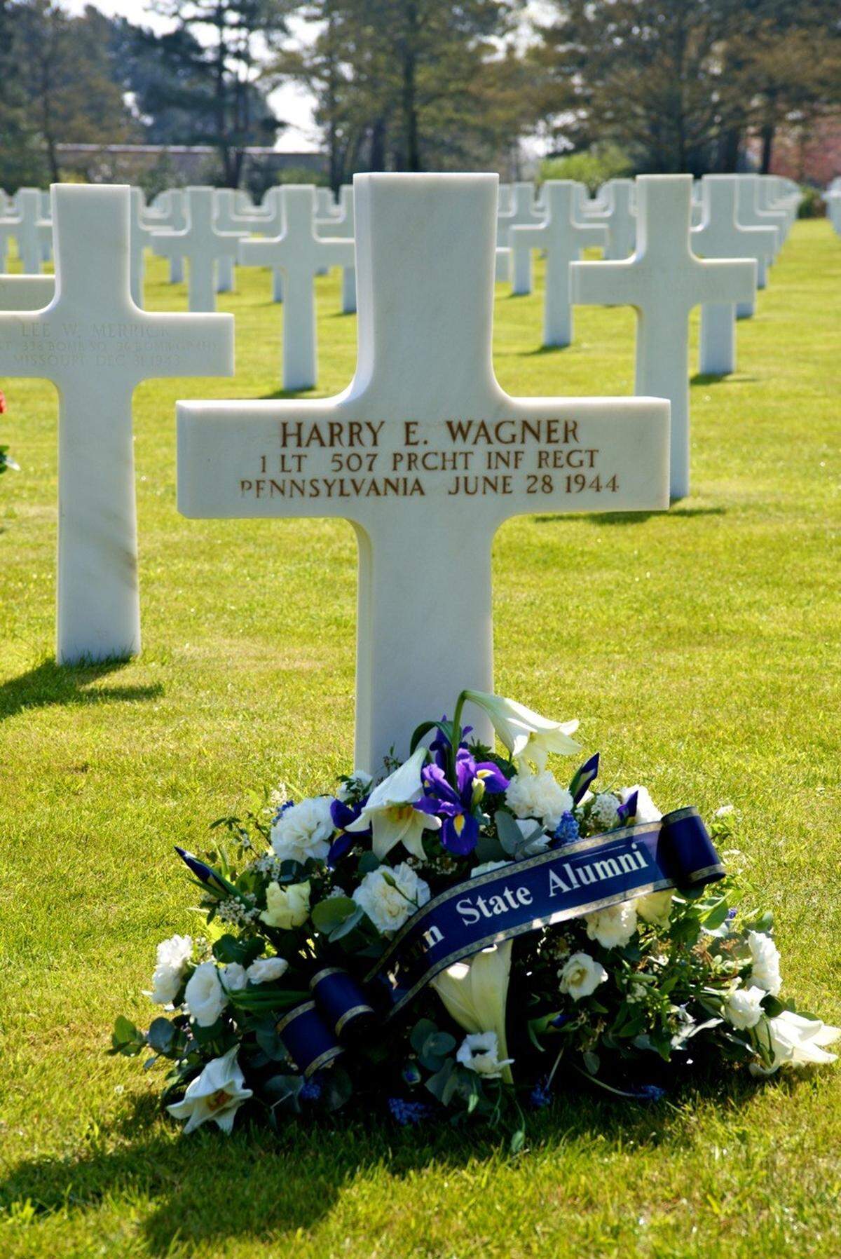 Harry Edward Wagner’s gravesite in the Normandy American Military Cemetery.