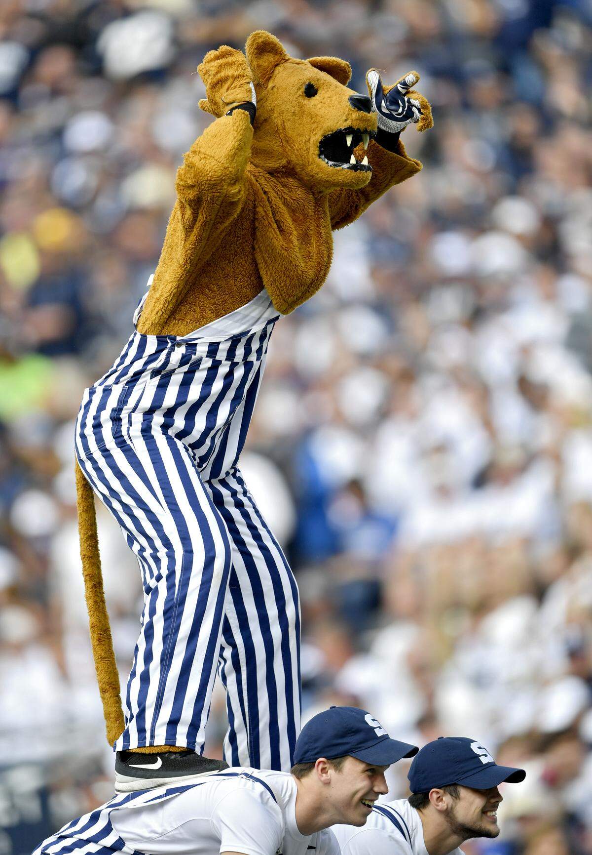 The Penn State Nittany Lion pumps up the stripe out crowd during the game against Pitt on Saturday, Sept. 14, 2019 at Beaver Stadium.
