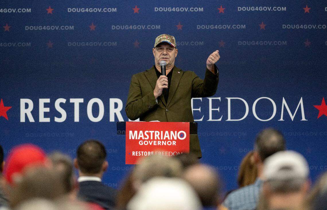 Republican nominee for governor of Pennsylvania Doug Mastriano during his rally at C3 Sports on Tuesday, Nov. 1, 2022.